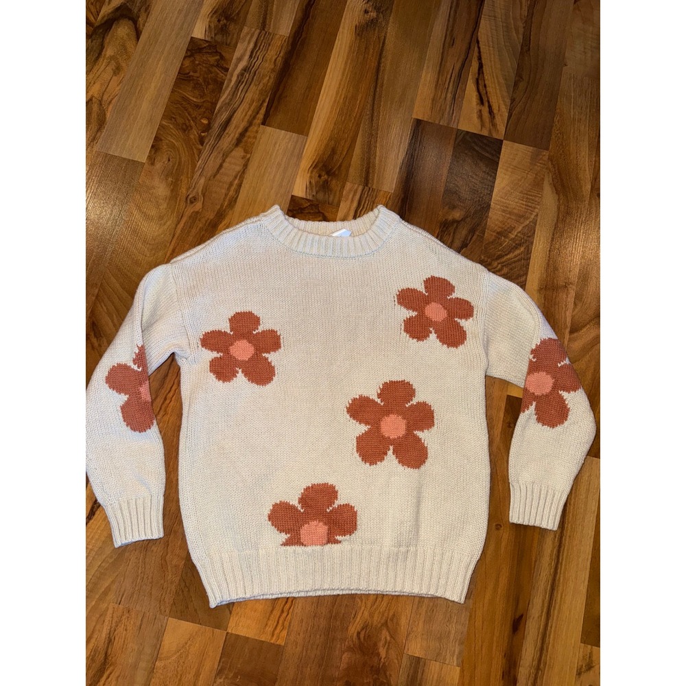 Little Co. Floral Sweater Kids Size 5 Cream Excellent Organic Cotton Knit Top